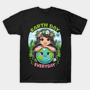 Earth Day Everyday Save the Planet Girl Cute Earth Day 2024 T-Shirt